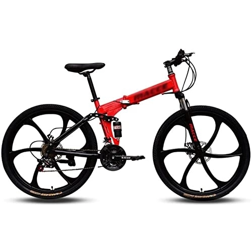 Bici pieghevoli : QCLU Pieghevole Sport Mountain Bike 26 Bici Pieghevole Pollici Biciclette da Corsa a velocità variabile Doppio Freno a Disco Adulta della Bicicletta 21 velocità (Color : Red, Dimensione : 6-Spoke)