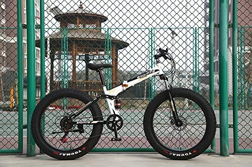 Bici pieghevoli : Qianqiusui Neve Bike Bicicletta Pieghevole da Adulto Coda Morbida Larghezza 4, 0 Grosso Grasso ATV importazioni Pneumatici for Bicicletta (Color : White And Black, Size : 26 in X17 in)