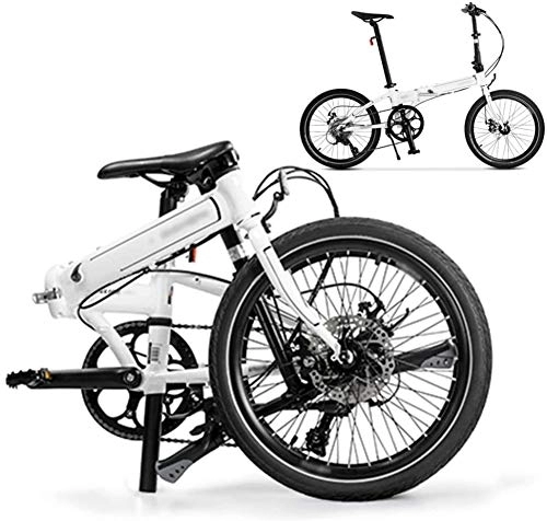 Bici pieghevoli : RENXR 20" Pieghevole Biciclette 8-velocità Folding Mountain Bike, con Doppio Freno A Disco, Unisex Leggero Commuter Bike Uomo / Donna, Bianca