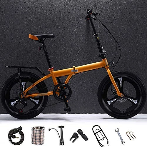 Bici pieghevoli : RENXR Folding Bike MTB 20 Inche Leggero Pieghevole Biciclette Commuter 6 velocità delle Donne degli Uomini Mountain Bike Doppio Freno A Disco, Arancia