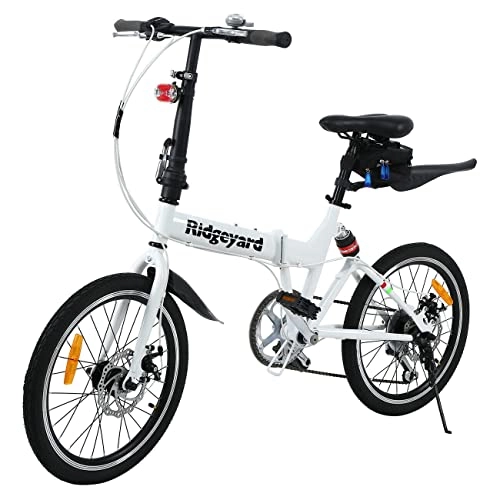 Bici pieghevoli : Ridgeyard Faltrad 20 Zoll 7-Gang City Faltrad Outdoor Sports + LED Akku + Satteltasche + Fahrradklingel (Weiß)
