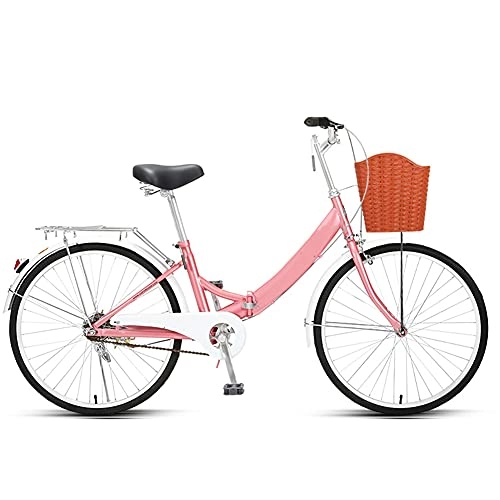 Bici pieghevoli : ROYWY Mountain Bike Pieghevole, 24 Pollici Sport all'Aria Aperta in Acciaio al Carbonio MTB Bicicletta, Mountain Bike per Donne degli Uomini -B / Pink / 24inch / with Basket