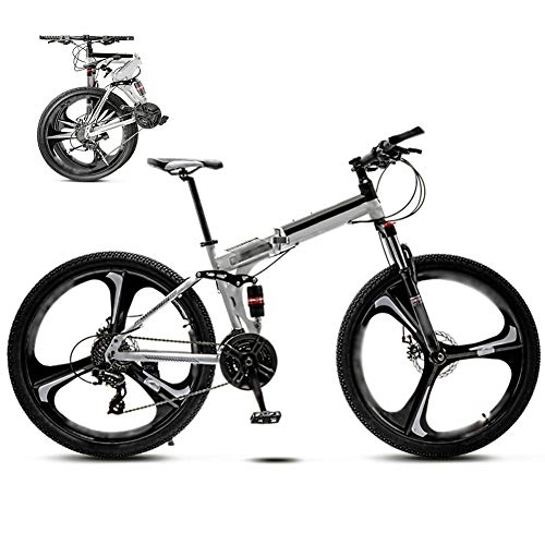 Bici pieghevoli : ROYWY Mountain Bike Pieghevole, Bici Unisex 30 velocità, Bicicletta Pieghevole Adulto, 24 Pollici 26 Pollici con Doppio Freno a Disco / Bianco / A Wheel / 26