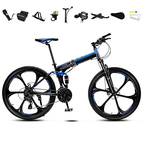 Bici pieghevoli : ROYWY Mountain Bike Pieghevole, Bici Unisex 30 velocità, Bicicletta Pieghevole Adulto, 24 Pollici 26 Pollici con Doppio Freno a Disco / Blue / 24'' / B Wheel