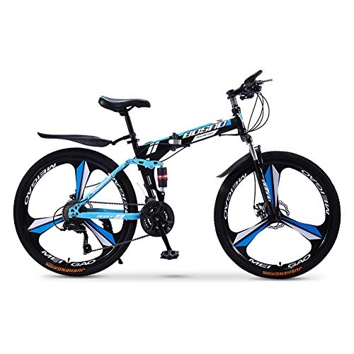 Bici pieghevoli : RR-YRL 26-inch Folding Bike, Mountain Bike, Acciaio al Carbonio Telaio, 30-Speed ​​Shift, Freni a Disco Doppio Pieghevole, Adulto Uomini e Donne, di Corsa Esterna, Black And Blue 24 Shift