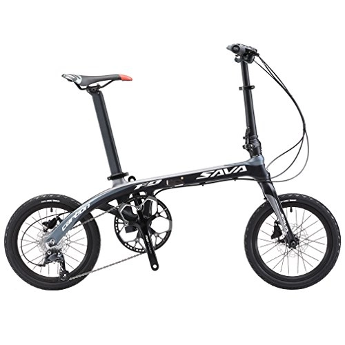 Bici pieghevoli : SAVADECK 16" Bicicletta Pieghevole in Fibra di Carbonio per Bambini Bicicletta Pieghevole Mini in Città con Shimano Sora 3000 Set di 9 velocità (Nero Grigio)