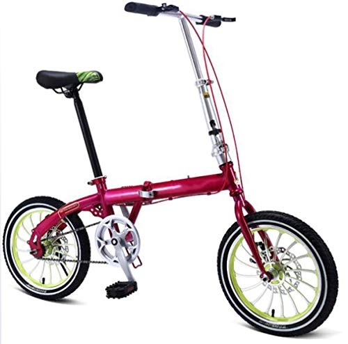 Bici pieghevoli : SHIN Bicicletta Uomo City Bike Alluminio Citta Bici Pieghevole Leggera 16 Pollici per Donna - Regolabile Manubrio E Sella Comoda, Freni A Disco, velocità Singola / Red