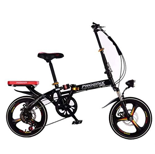 Bici pieghevoli : SHIN Bicicletta Uomo City Bike Alluminio Citta Bici Pieghevole Leggera 16 Pollici per Donna - Regolabile Manubrio E Sella Comoda, Freno a Disco, 6 velocità / Nero / 20in