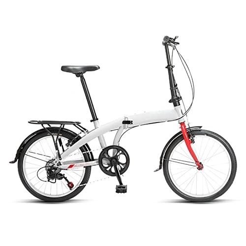Bici pieghevoli : SLDMJFSZ Bici leggera - Bicicletta pieghevole da 20 pollici a 7 velocità con ripiani ad alto carico Bici da città, pneumatici antiscivolo, sella in spugna, White red