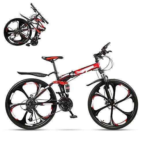 Bici pieghevoli : SUIBIAN Folding Adulta della Bicicletta, 26 Pollici Dual Shock Absorption off-Road, 21 / 24 / 27 / 30 velocità Opzionale, a Forma di U Serratura Anteriore forche, 4 Colori, Regali Compreso, Rosso, 24