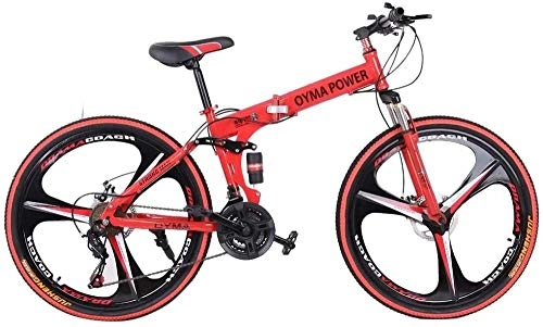 Bici pieghevoli : SYCY 26 Pollici Mountain Bike Shimanos Biciclette Pieghevoli per Uomo Donna Freni a Disco a Sospensione Totale a 21 velocità Biciclette da Spiaggia Cruiser-Rosso