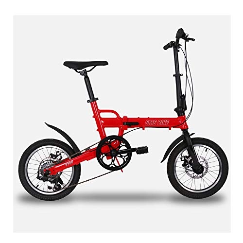 Bici pieghevoli : SYLTL 16in Bicicletta Pieghevole Unisex Adulto velocità Variabile Bicicletta da Città Pieghevole Lega di Alluminio Portatile Mini Bicicletta Folding, Rosso