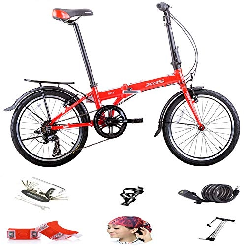 Bici pieghevoli : SYLTL Bicicletta da Città Pieghevole Lega di Alluminio Unisex 20in Bicicletta Pieghevole Studente Portatile Bici Pieghevole, Rosso