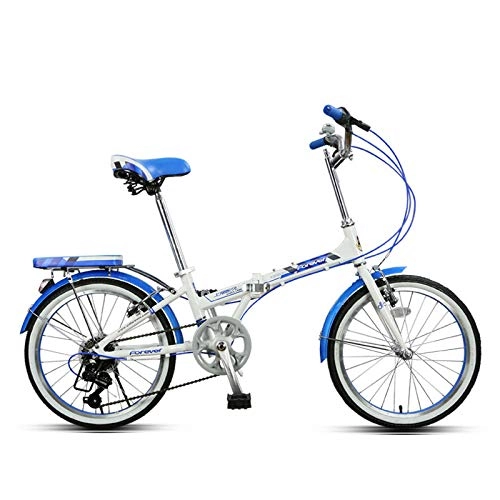Bici pieghevoli : SYLTL Bicicletta Pieghevole Signora e Figlio Portatile Bici Pieghevole 7 velocità Lega di Alluminio 20 Pollici Bicicletta da Città Folding, Blu