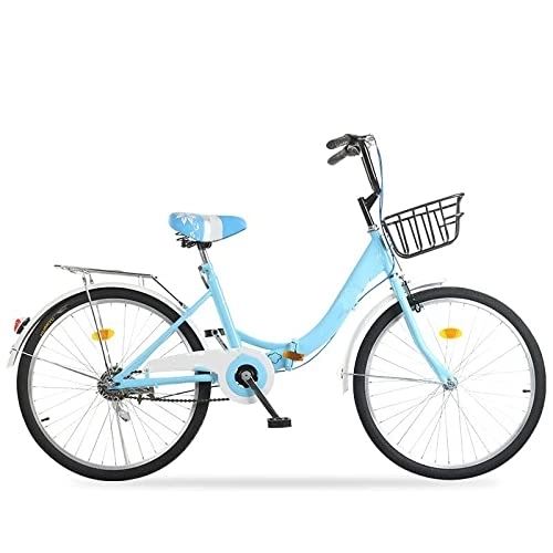 Bici pieghevoli : TAURU Bicicletta da donna vintage, a velocità singola, comoda, portatile, pieghevole, in acciaio al carbonio (55, 9 cm, blu)