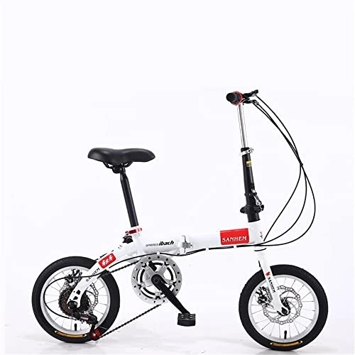 Bici pieghevoli : TAURU Bicicletta da strada pieghevole da 14 pollici a velocità variabile bicicletta in lega di alluminio telaio duro (bianco)