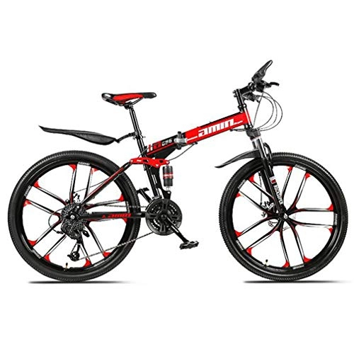 Bici pieghevoli : Tbagem-Yjr Damping Mountain Bike, Sport Tempo Libero Pieghevole Fuori Freestyle Road Bivycle 26 Pollici - Rosso (Size : 24 Speed)