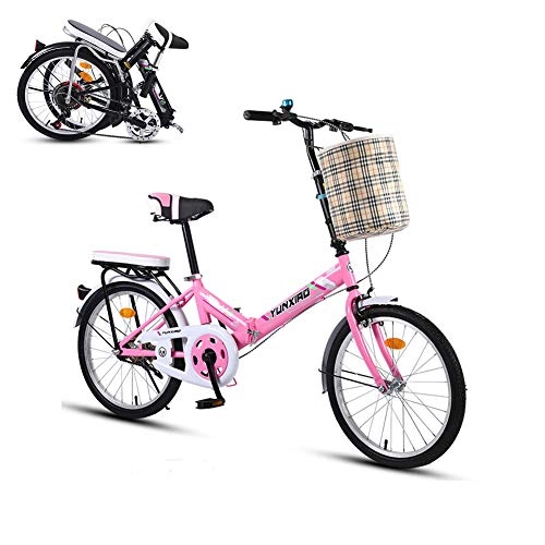 Bici pieghevoli : TopBlïng Moda Donna Adolescenti Studente di Mini Bicicletta, Adulto Bicicletta Pieghevole velocità Singola, Telaio in Alluminio Bici da Strada Commutare Scuola Pollici con Cesto-Rosa 16 Pollici