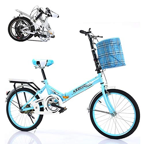 Bici pieghevoli : TopBlïng Portatile Bici Pieghevole Leggera Bicicletta, 20 Pollici Ruota, velocità Variabile, con Cesto, Adulto Bicicletta Pieghevole, per Città Ciclismo-velocità Variabile Blu