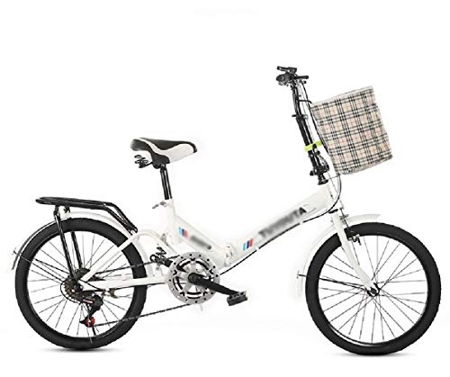 Bici pieghevoli : TSTZJ Bicicletta da 20 Pollici Pieghevole City V2 Pieghevole Pieghevole Bike-6 Gear Mountain Bike Ammortizzatore Doppia Sospensione, white-20 Inches