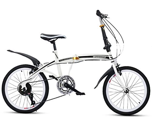 Bici pieghevoli : TSTZJ Bicicletta Pieghevole da 20 Pollici Antiurto per Fuoristrada Mountain Bike Speed Student Car City Bike Doppio Freno a Disco per Adulto, white-20 Inches