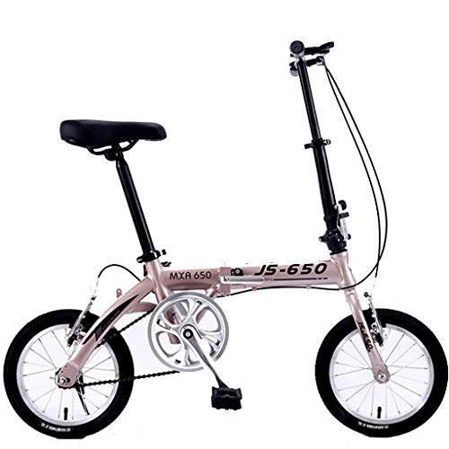 Bici pieghevoli : Tuuertge Bicicletta Pieghevole Portable Bicicletta Pieghevole -14Inch Rotella Figli Adulti Donne e Uomo di Sport Esterni della Bicicletta, Single Speed (Color : Champagne)