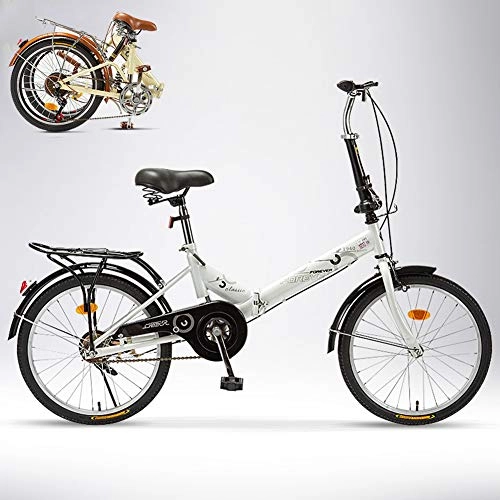 Bici pieghevoli : Unisex 20 Pollici Bicicletta Pieghevole, Portatile Bici Da Strada Leggera Bicicletta, Studente Adolescenti Bicicletta Da Città Velocità Singola Con Sedile Posteriore, Per Commutare Strada-Bianco