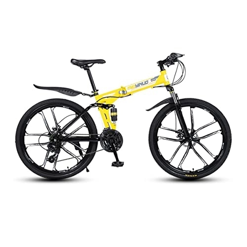 Bici pieghevoli : VIIPOO Mountain Bike Pieghevole 26" Unisex, Ingranaggi deragliatore Ruota Libera, Sospensione Completa, Mountain Bike Acciaio ad Alto tenore Carbonio Addensato Corsa su Strada, Yellow-21 Speed