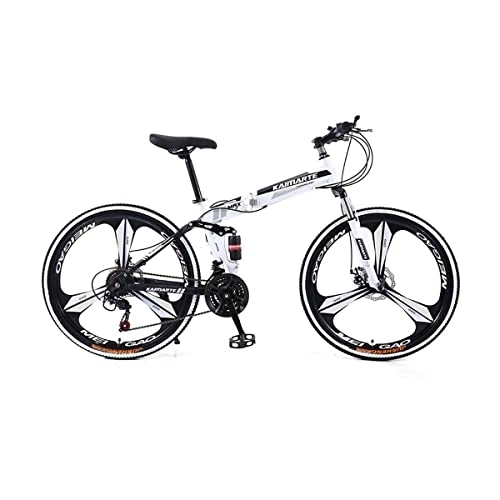 Bici pieghevoli : VIIPOO Pieghevole Mountain Bike MTB 24 / 26 Pollici Ruote a Raggi Telaio in Alluminio 21 velocità Dual Shock Freni Disco Forcella Sospensione Un Pezzo 3 Ruota a Pale, White-24‘’ / 24 Speed