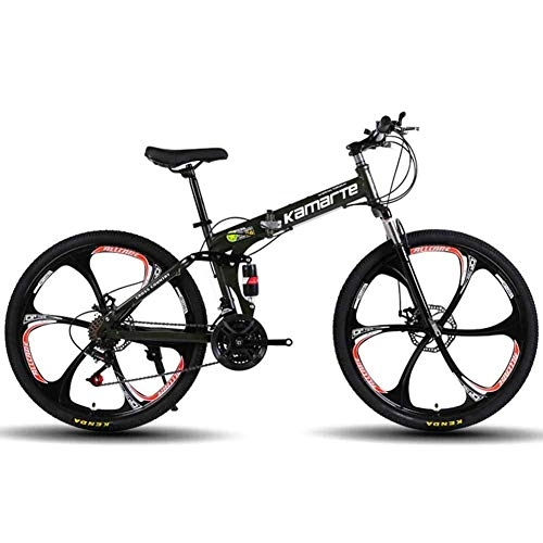 Bici pieghevoli : WEHOLY Mountain Bike Unisex da Bici, Bici Pieghevole a Doppia Sospensione 27 velocità, con Ruote a 6 Razze da 24 Pollici e Doppio Freno a Disco, per Uomo e Donna, Nero, 24 velocità