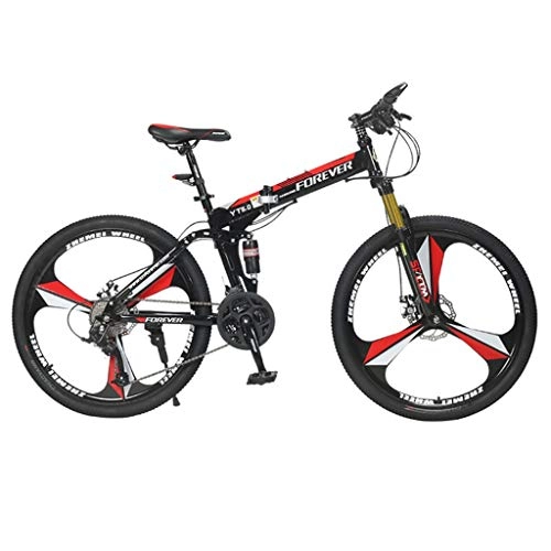 Bici pieghevoli : Weiyue Bicicletta Pieghevole- Mountain Bike Pieghevole for Adulti Bicicletta a Una Ruota 26 Pollici 24 Pollici Studente Maschio Doppi Freni a Disco Mountain Bike (Color : Black Red)