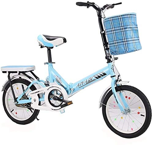 Bici pieghevoli : WFGZQ Bici Pieghevoli Leggere, MTB Pieghevole di Prima Classe con Freno A Doppio Disco con Cestello per Uomo E Donna, Bici Pieghevole di Dimensioni 16 / 20 con Telaio in Acciaio al Carbonio, Blu, 16 Size