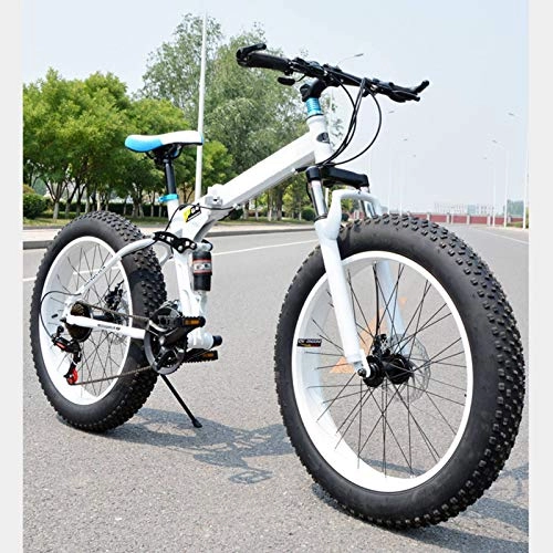 Bici pieghevoli : WGYHI 24 Pollice Bike da Montagna, Uomo Fat Tire Bicicletta Pieghevole 7 21 24 27 30 velocità Bicicletta 4 Pollice Larghezza Pneumatici Telaio in Acciaio Adulti Alunno Gioventù -30-Speeds-A