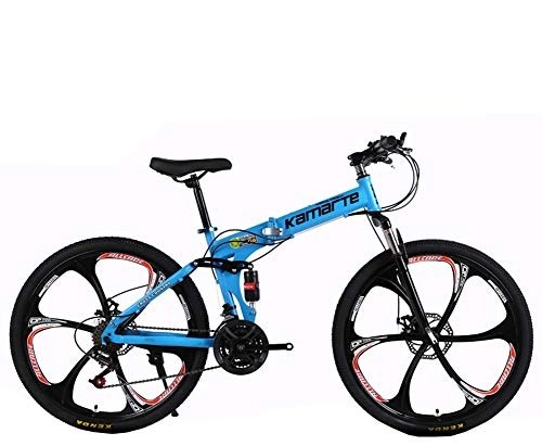 Bici pieghevoli : WYYSYNXB Lega di Alluminio 26 Pollici Biciclette velocità Variabile Bici Pieghevoli Smorzamento Doppio Freno a Disco Mountain Bike 6 Rotella di Coltello, Blue, 24inches21speed