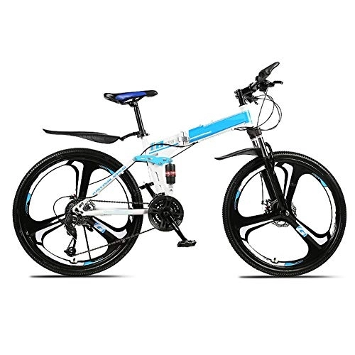 Bici pieghevoli : WYZDQ 24 / 26 Pollici Pieghevole Mountain Bike velocità variabile Assorbimento di Scossa Road Bike, Blu, 21 Speed (24 Inches)