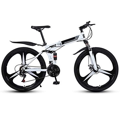 Bici pieghevoli : WYZDQ 26-inch Portable Mountain Bike, 21 / 24 / 27 velocità Bici della Strada, Bici Pieghevole per Uomini e Donne per Esterno e di Lavoro, Bianca, 24 Speed