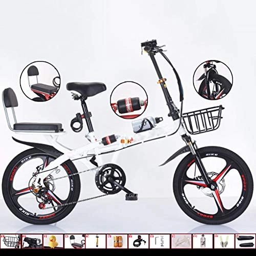 Bici pieghevoli : WZYJ Bicicletta Pieghevole in Acciaio ad Alto tenore di Carbonio, Bici Portatile Ultraleggera ad Assorbimento degli Urti a velocità variabile, Peso del Cuscinetto 180 kg (385 libbre), Bianca, 20inch