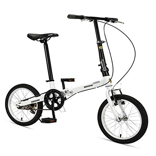 Bici pieghevoli : Xiaoyue 16" Biciclette Pieghevoli, -Alto tenore di Carbonio in Acciaio Leggero Folding Bike, Mini Single Speed ​​Telaio Rinforzato Commuter Bike, Leggero Portatile, Nero lalay (Color : White)