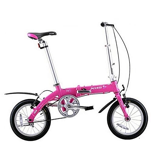Bici pieghevoli : Xiaoyue Unisex Folding Bike, da 14 Pollici Mini Single-velocità Urbana Commuter Biciclette, Pieghevole Compatto Bicicletta con parafanghi Anteriore e Posteriore, Giallo lalay (Color : Pink)