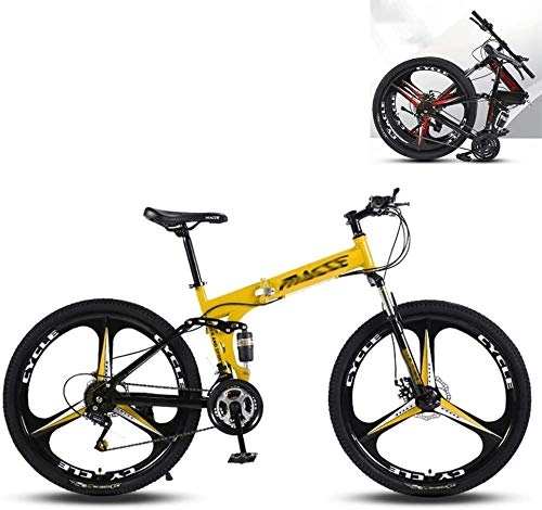 Bici pieghevoli : XinQing-Bicicletta Folding Mountain Bike 24 / 26 Pollici 27 velocità Telaio in Acciaio a Doppia Assorbimento di Scossa (Color : Yellow, Size : 24inches)