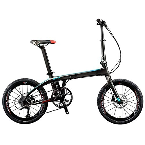 Bici pieghevoli : XM&LZ Fibra di Carbonio Bici Pieghevole Adulto, 9 velocità 20 Pollici Bicicletta Pieghevole, Pendolare Bicicletta Pieghevole Città Bike, Freni A Doppio Disco Ultra-Leggero Blu
