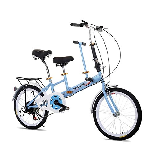 Bici pieghevoli : XZM Bici Pieghevole da 20 Pollici   Freno a V Bici Tandem Bici 7 velocità Mini   Cestino per Bicicletta Bicicletta Pieghevole, Blu,  20 Pollici