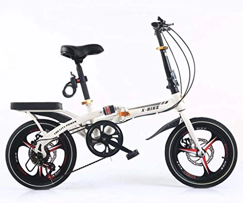 Bici pieghevoli : Y&XF 16" Bicicletta Pieghevole Leggera, Alluminio Pieghevole Ebike per Adulti, 6 velocità, Ammortizzatore Piccoli Bambini Portatili Studente Biciclette, Bianca