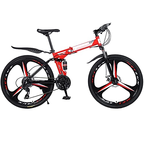 Bici pieghevoli : Yarumd - Bicicletta da mountain bike per bambini, unisex, con telaio in acciaio, 26 pollici, pieghevole, a 24 velocità, con doppio freno a disco, colore rosso