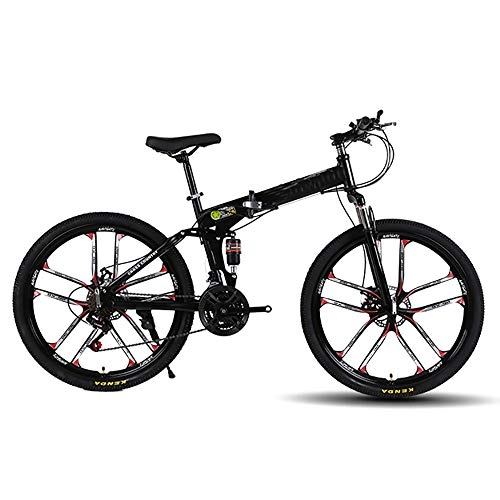 Bici pieghevoli : YGRAJ 26"Damping Mountain Bike 24 velocità, Bicicletta da Spiaggia Equitazione Sport Bianco / Blu / Nero, Black