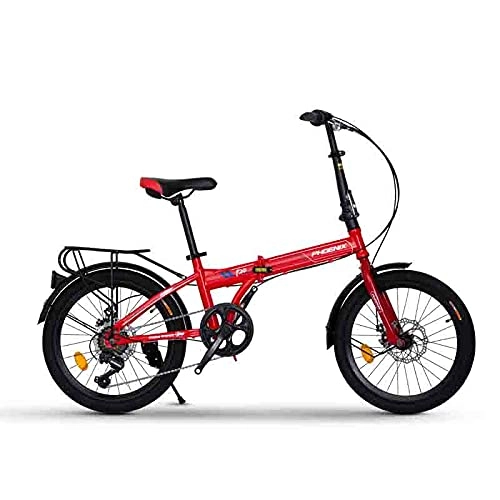 Bici pieghevoli : YISHENG Bici Pieghevoli Universali da 120 Cm, Pneumatici Super Resistenti all'Usura, Trasmissione A Sei velocità, Ruote da 20 Pollici(Color:Rosso)