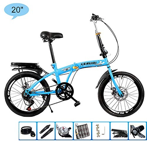 Bici pieghevoli : YJSJ Bicicletta da Donna Pieghevole da 20 Pollici Bici da Città per Bambini Leggere 6 Bici da Bicicletta da Strada da Uomo con Doppio Freno Sensibile alla velocità (9 Set) A++(Color:Blu)