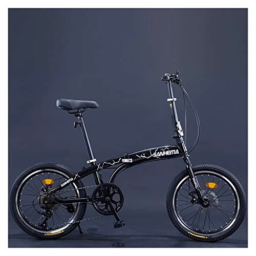 Bici pieghevoli : Youwu Bicicletta pieghevole a 7 velocità da 50, 8 cm per adulti adolescenti doppio freno a disco portatile mini bicicletta pieghevole bici da strada studente Bicicleta (colore : Nero)