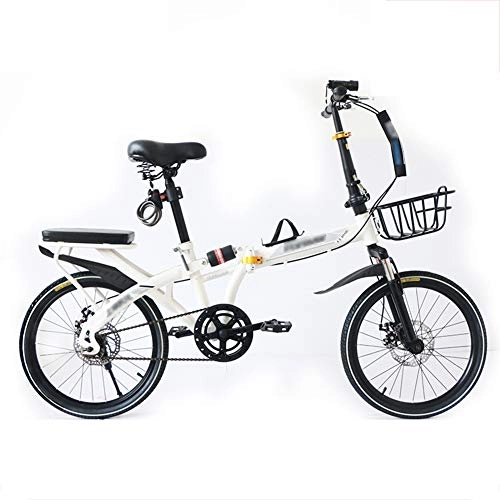 Bici pieghevoli : YSHCABicicletta Pieghevole, Telaio in Acciaio al Carbonio Pieghevole Bici con Cremagliera Sella Comfort e Mudgard City Bike Pieghevole, 20 inch-White