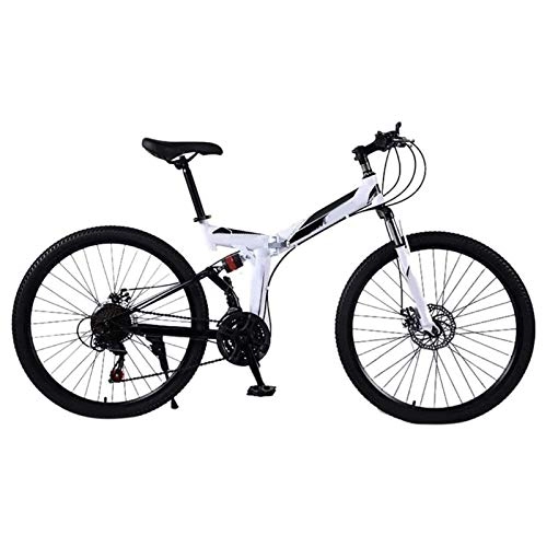 Bici pieghevoli : Yunyisujiao Mountain Bike, Mountain Bike Pieghevoli da 24 Pollici, MTB a Sospensione Completa per Bicicletta a 21 velocità, Bicicletta per Adulti Portatile per Uomo e Donna (Color : White)